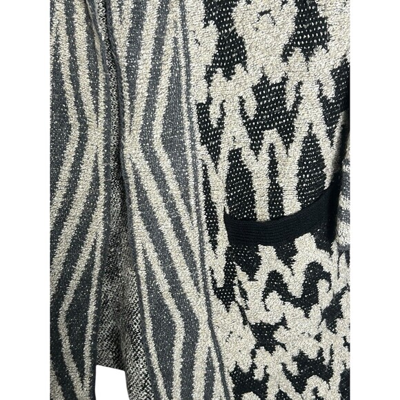 Lucky Brand Womens Black Beige Gray Open Front Geomstric Cardigan Sweater Size M - Picture 4 of 13